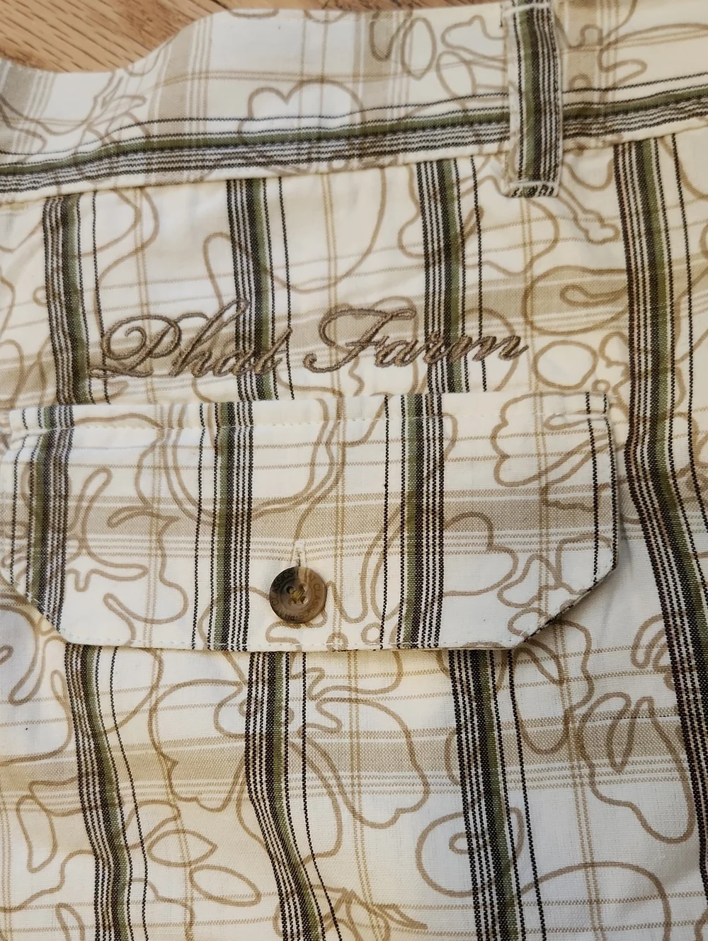 Phat Farm White and Tan Striped Floral Flat Front Shorts 40 Bermuda Tropical